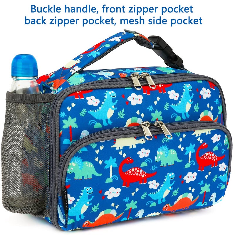 FlowFly Kids Lunch box Insulated Soft Bag Mini Cooer Back to School Thermal Meal Tote Kit for Girls, Boys,Dinosaur - Image 2